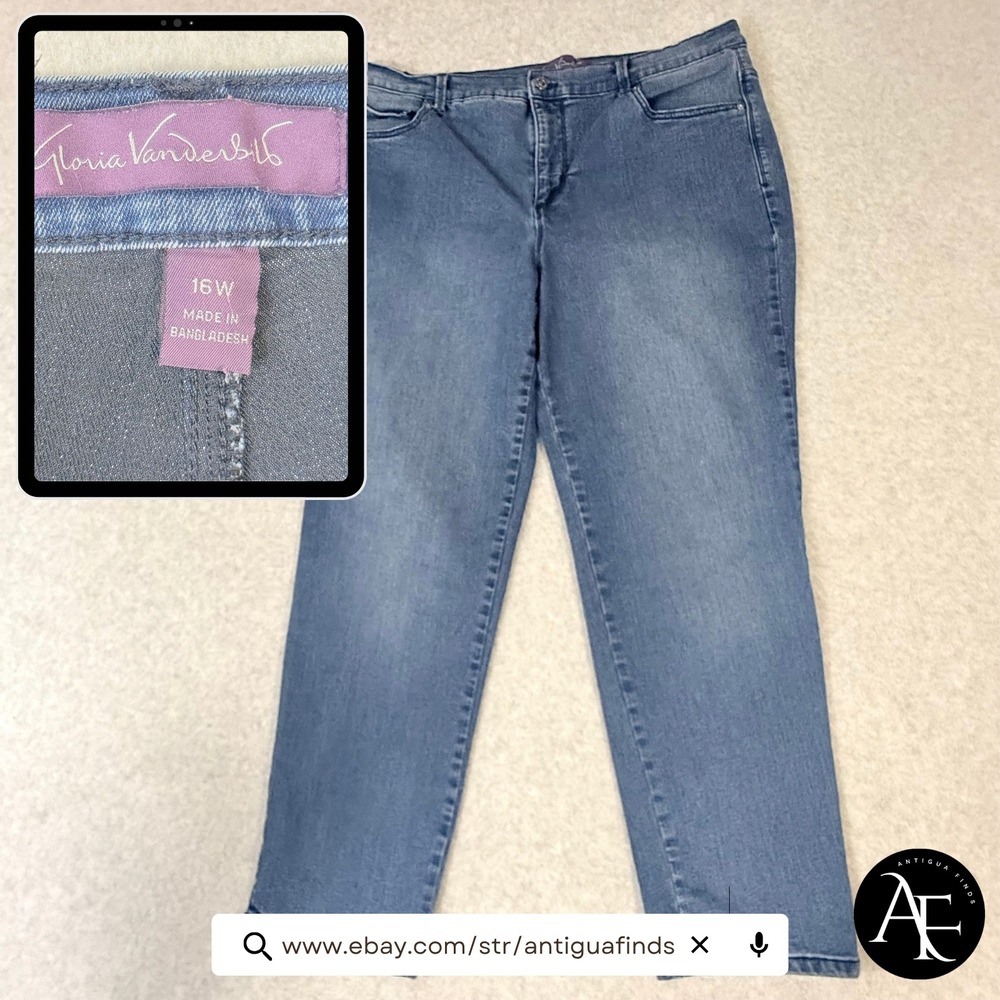 Gloria Vanderbilt Amanda Jeans Womens 16W Medium Wash Tapered High Rise Blue
